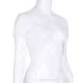 Belle Poque Mujer de manga corta cortada corta encaje blanco bolero Shrug BP000217-2